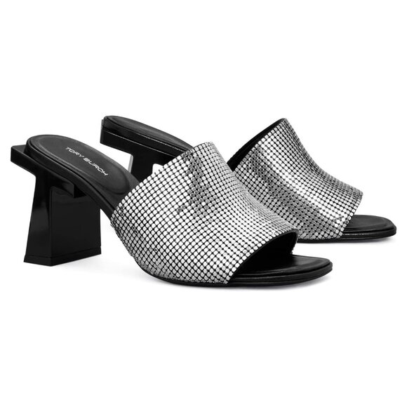 TORY BURCH Block T Chainmail Mule Sandal Size 8 - Picture 1 of 11